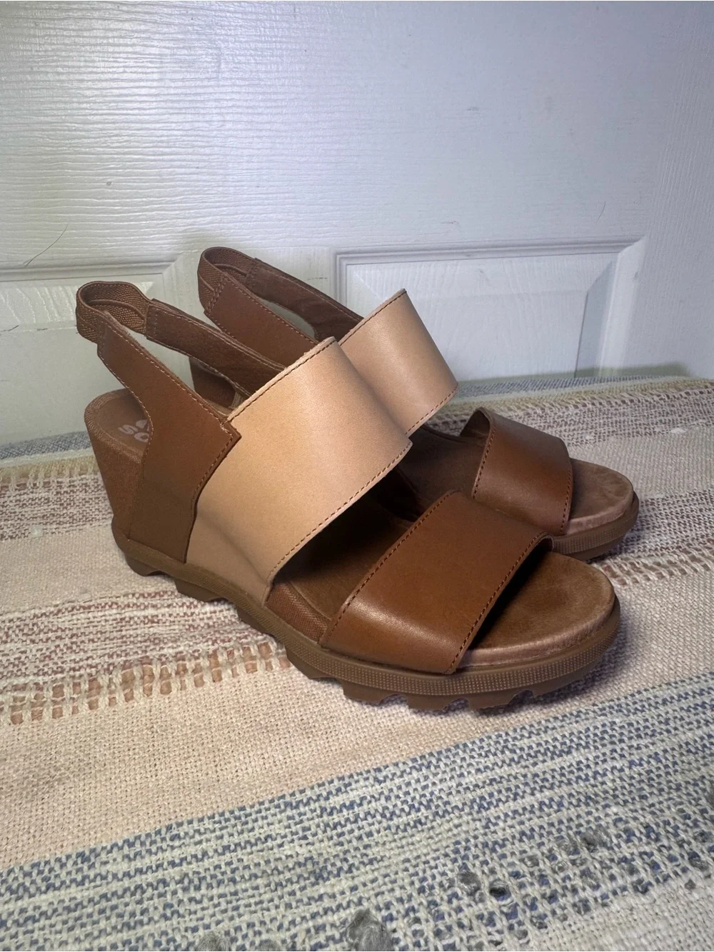 Sorel Women's Brown and Beige Slingback Wedge Sandals